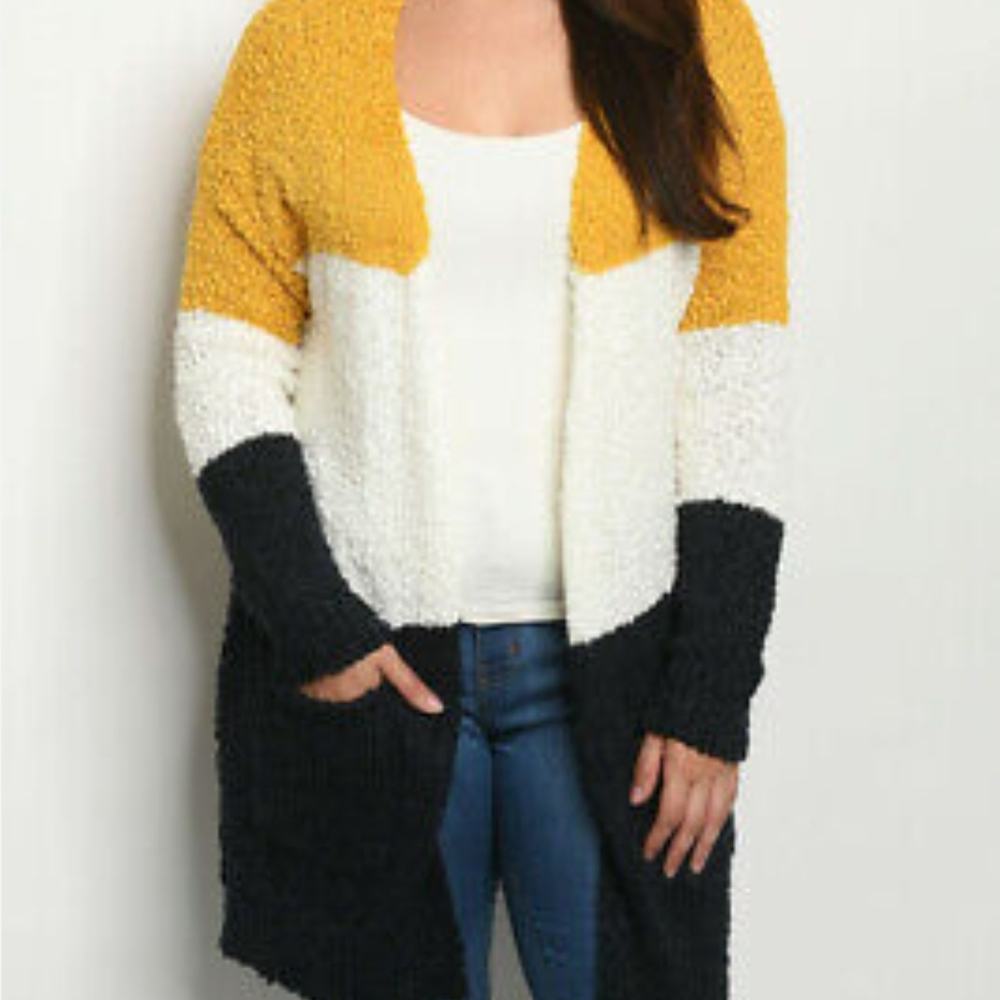 Jones New York Mustard and Black Open Cardigan